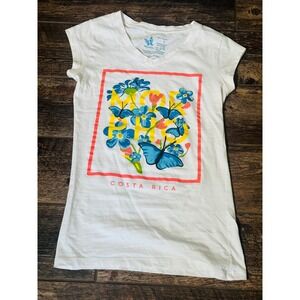 Costa Rica - White Graphic T-Shirt Women's Small  - 100% Cotton S - V Neck